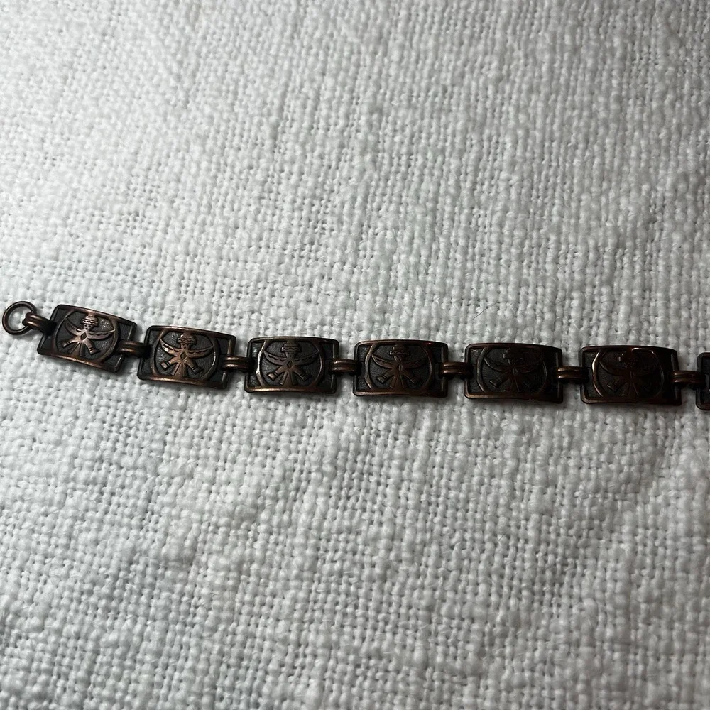 Vintage Copper Aztec Native American Inspired Link Bracelet Streetwear Retro